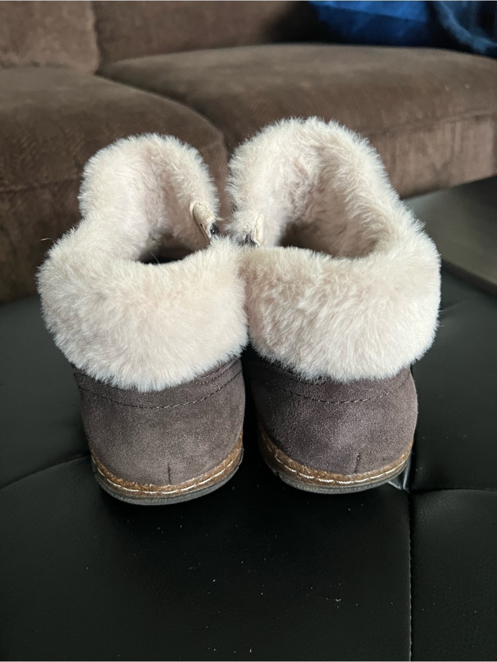 Earth Chocolate Brown Suede Ankle Boots with Cream Faux Fur - Picture 3 of 5